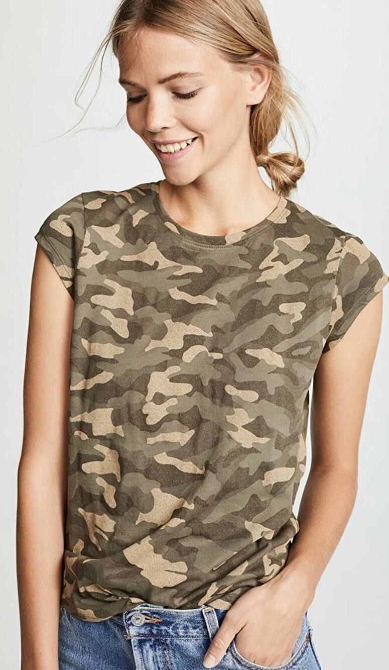 Joie Dillon Tee Green Brown Fatigue Camo T Shirt Size XS 100% Pima Cotton